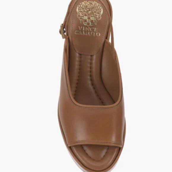 NEW VINCE CAMUTO Leather Elyse Slingback Platform Wedge Sandals Walnut 367mn - Picture 2 of 8